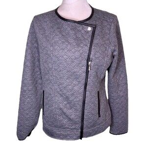 Women’s Gray Quilted Asymmetrical Zip Jacket Modern Minimalist Business Casual M